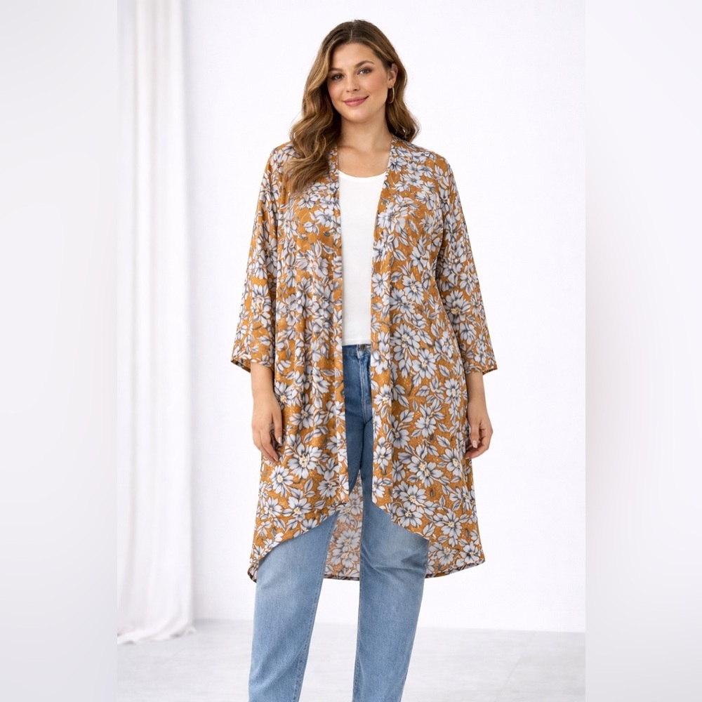 Hawthorne Floral Open Kimono Cardigan XL Long Duster Lightweight Boho Layer